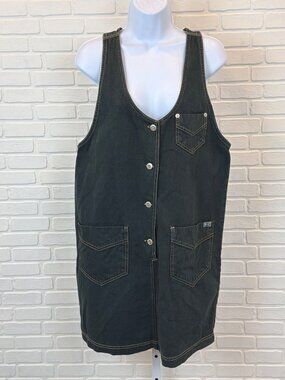 True Blue Black Denim Pinafore Overall Dress S